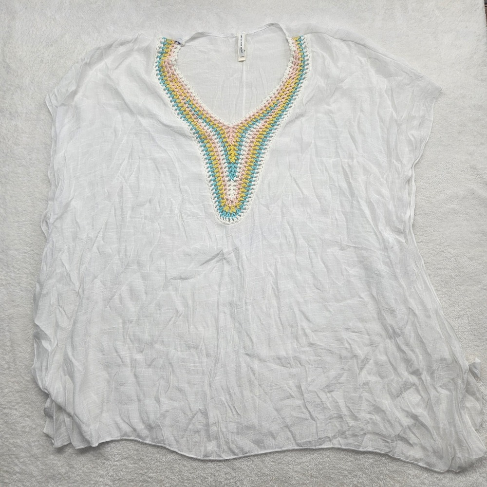 Shoreline White Crochet V-Neck Kaftan Cover Up Tunic One Size Fits Most